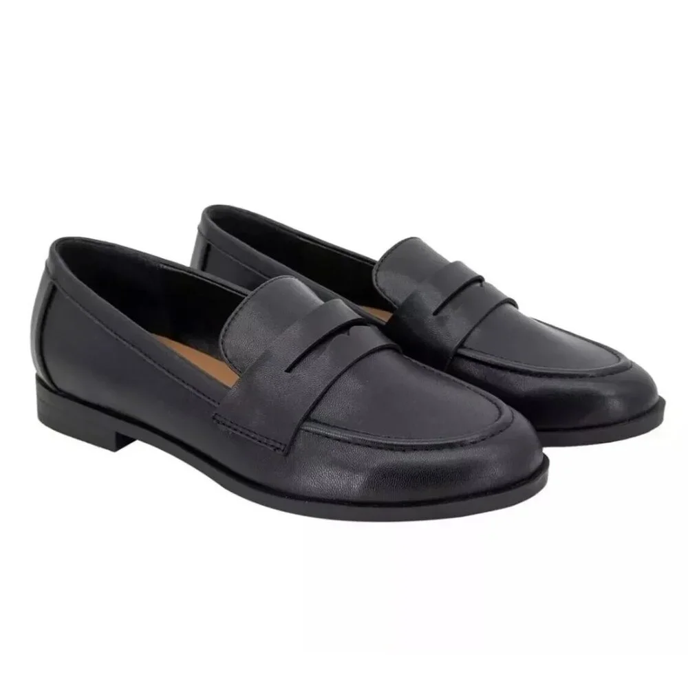 Kensie 6 Penny Loafer Gitty Slip-on Driver Shoes Faux Smooth Leather Black